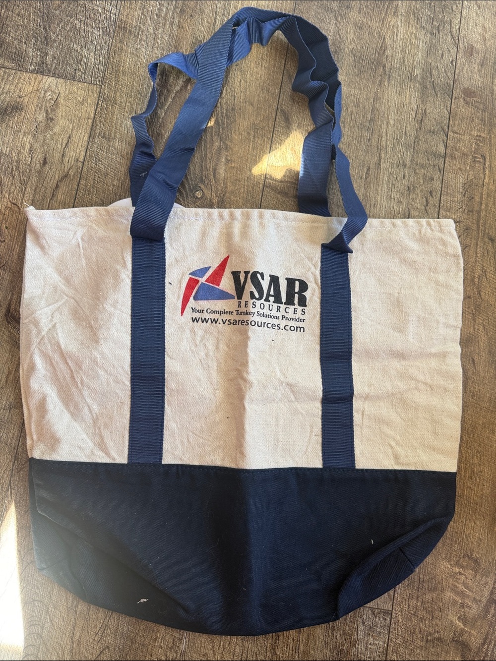 Canvas Tote Bag in Natural and Navy